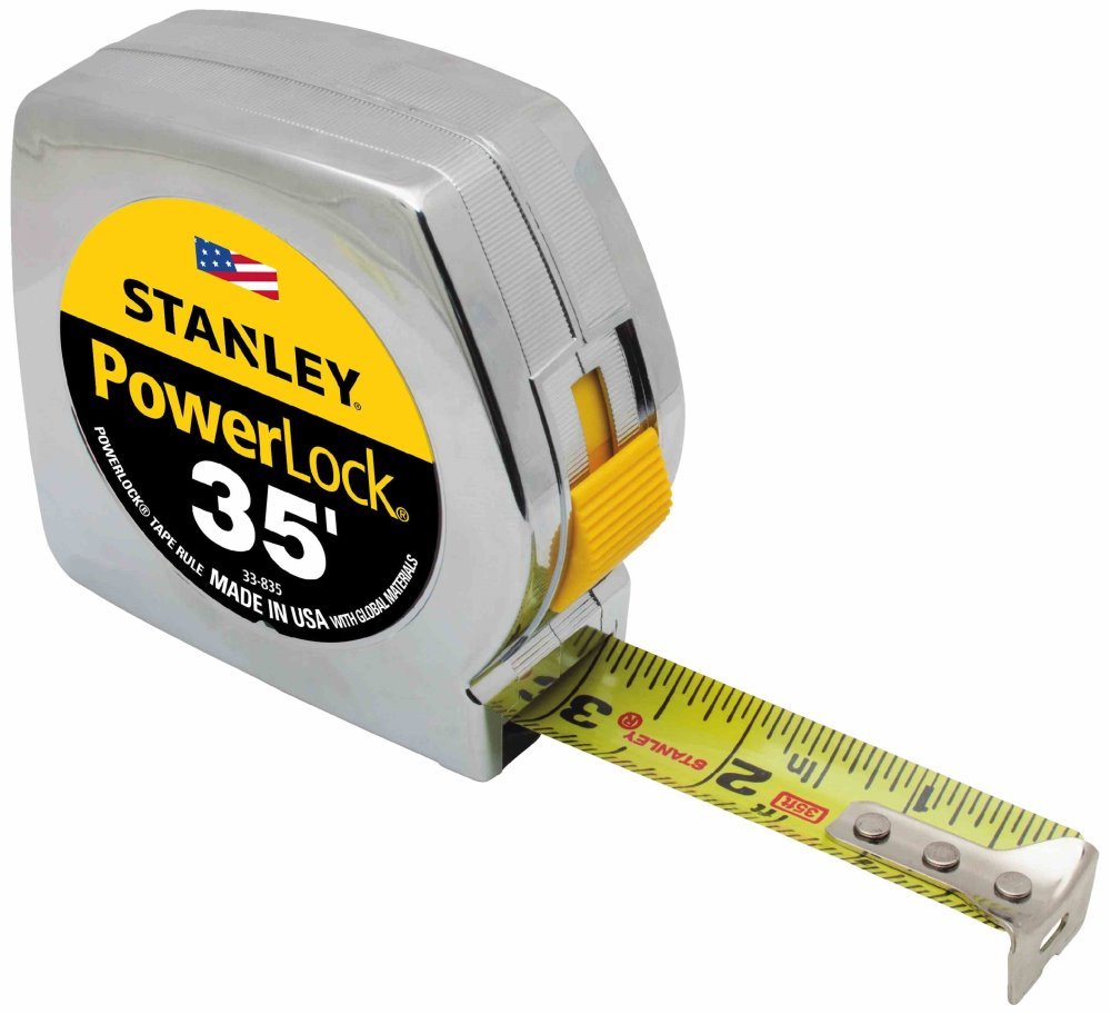 STANLEY PowerLock 35ft tape measure, wide 1inch blade for easy readability.
