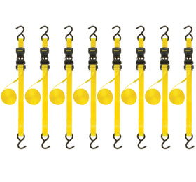 STANLEY S1000 ratchet tie-down strap, 1-inch by 10 feet, securing lightweight cargo at distance