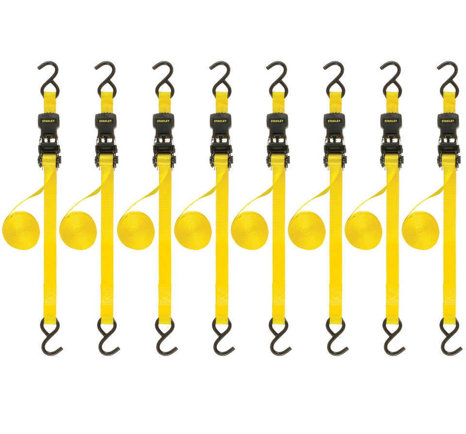 STANLEY S1000 ratchet tie-down strap, 1-inch by 10 feet, securing lightweight cargo at distance