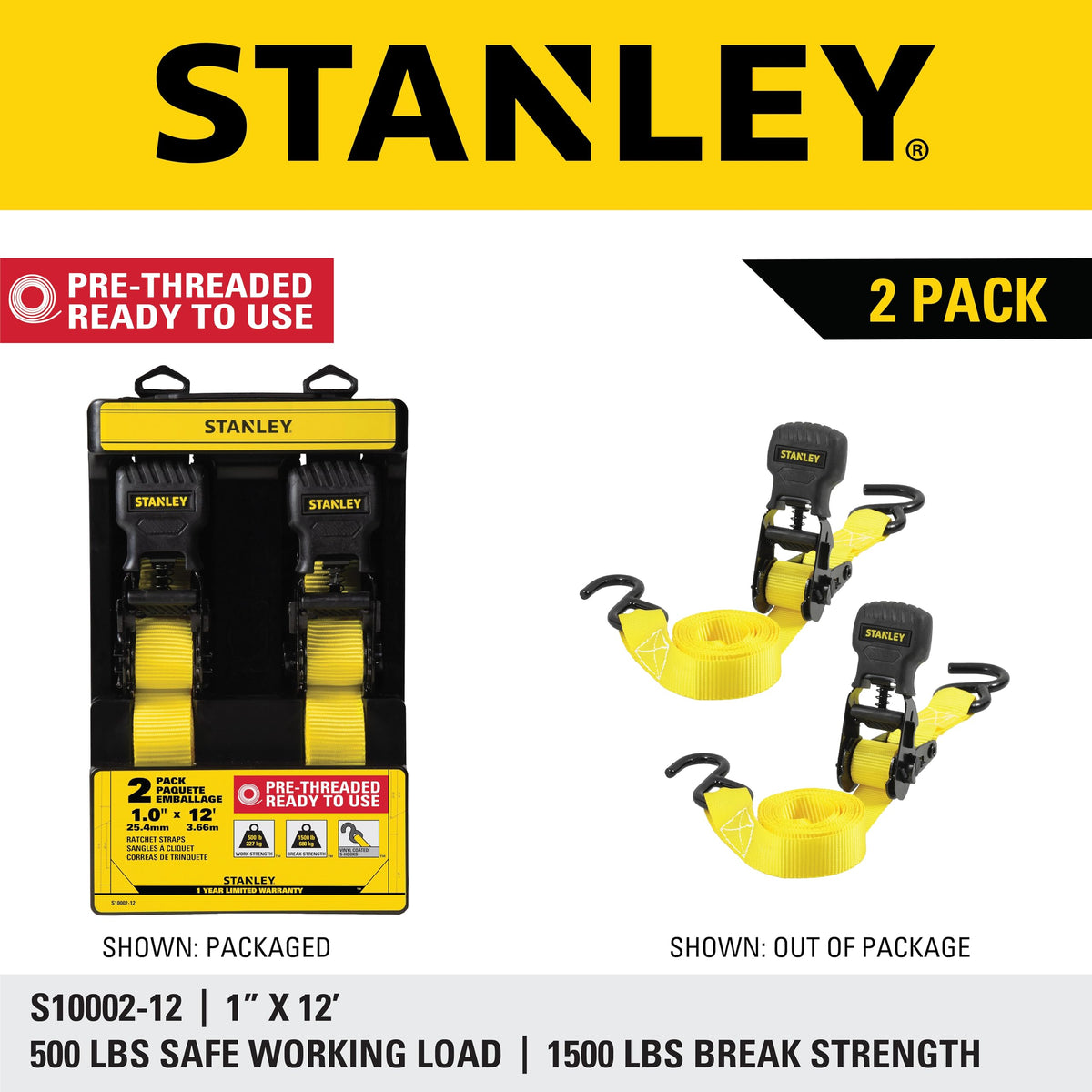 STANLEY secure tie-down strap ideal for light-duty cargo on trailers