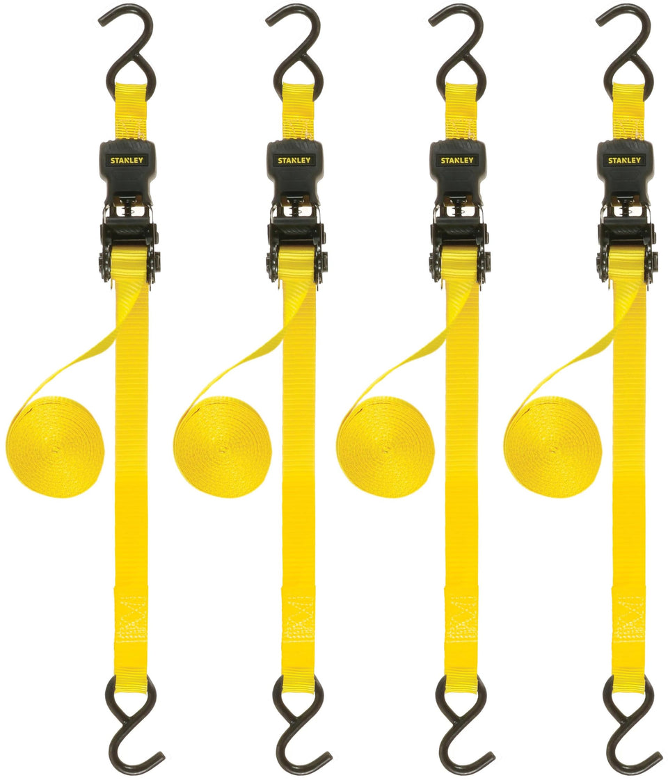 STANLEY S10004-12 ratchet strap in use securing cargo on a truck bed