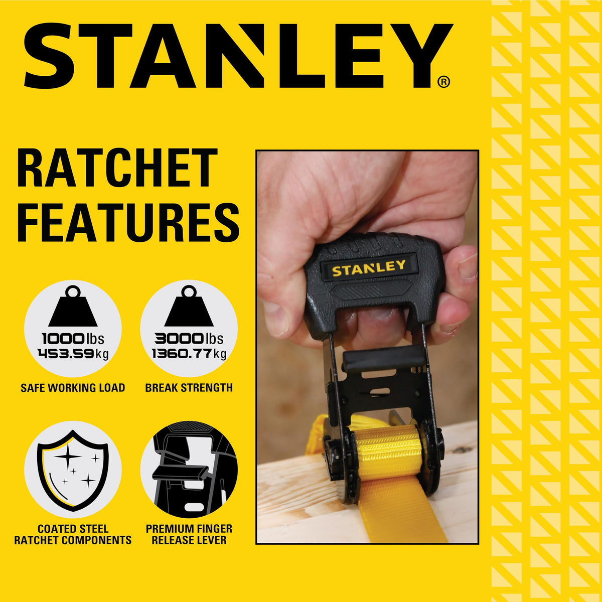 Coated steel hooks on STANLEY S10204 prevent scratches while holding loads.