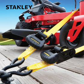 Safety label shows 1,000 lb WLL for STANLEY S10204 ratchet straps.