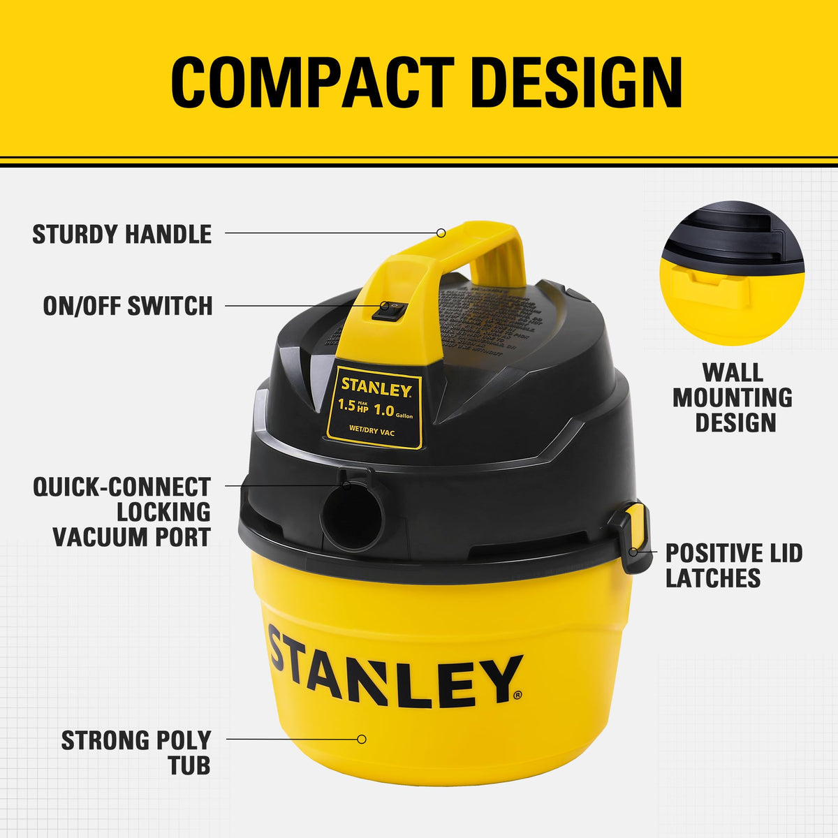 STANLEY SL18101P filter system supports dry debris and liquids.