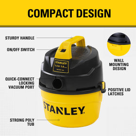 STANLEY SL18101P filter system supports dry debris and liquids.