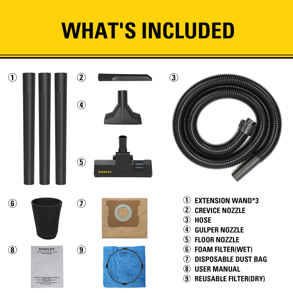 Stanley SL18129 dust bag captures fine debris efficiently.