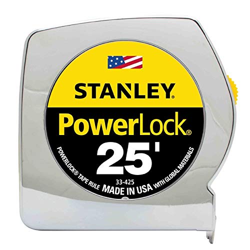 Stanley PWRLOCK tape measure 25 ft with secure blade lock for precise measurements.