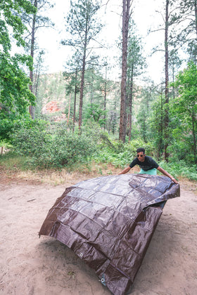 Stansport tarp close-up shows rugged rip-stop weave.