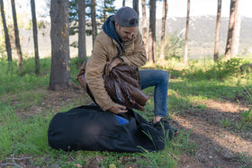 Stansport shelter tarp folds compactly for transport.