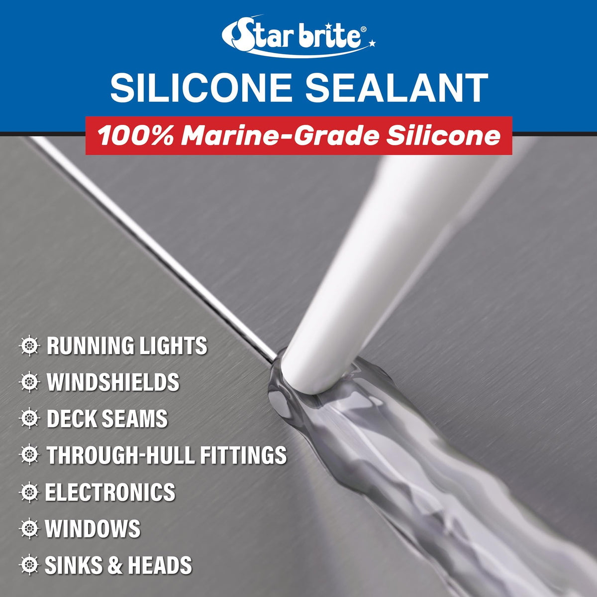 STAR BRITE silicone sealant sealing a window frame to prevent leaks