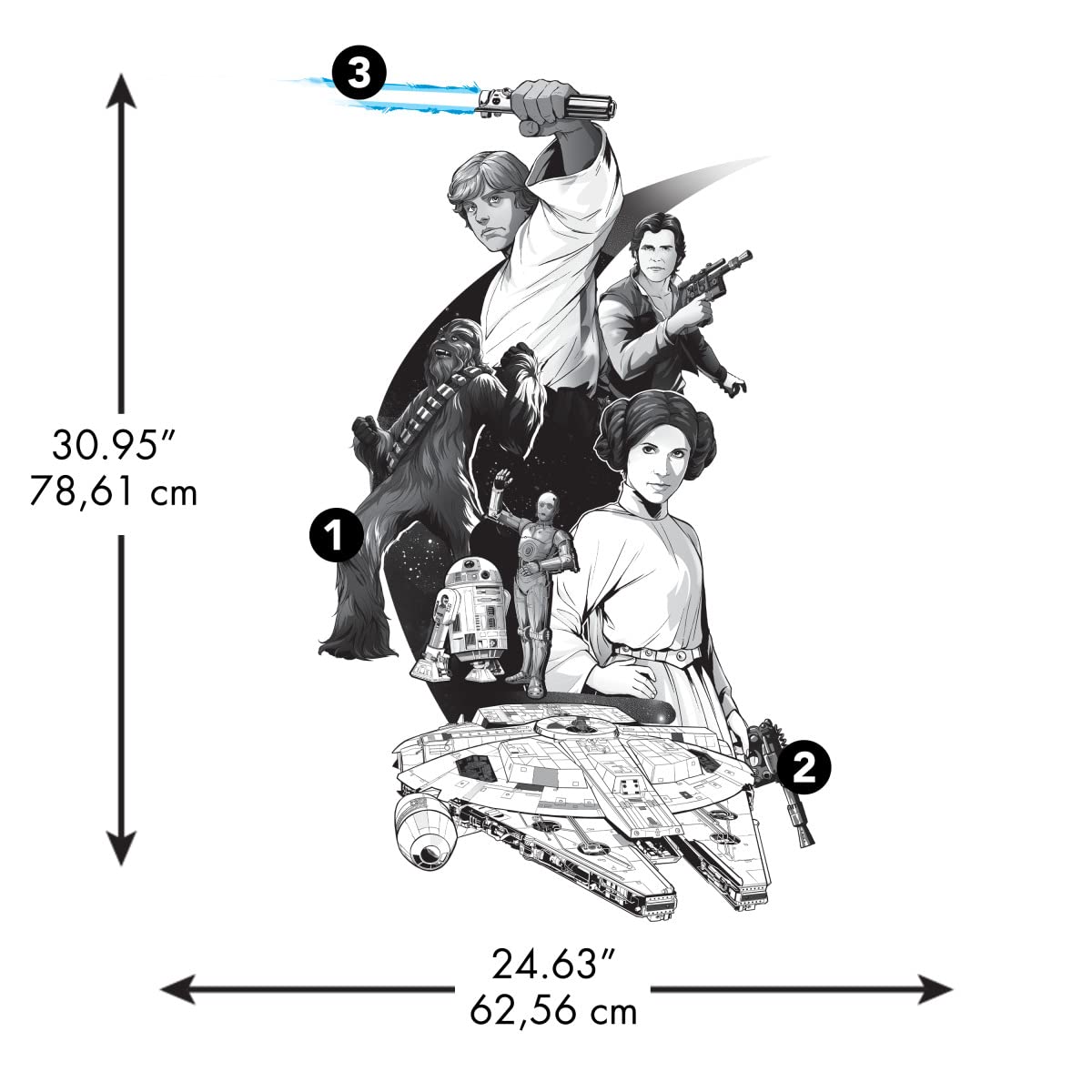 STAR WARS classic peel-stick decal kit for easy room transformation.