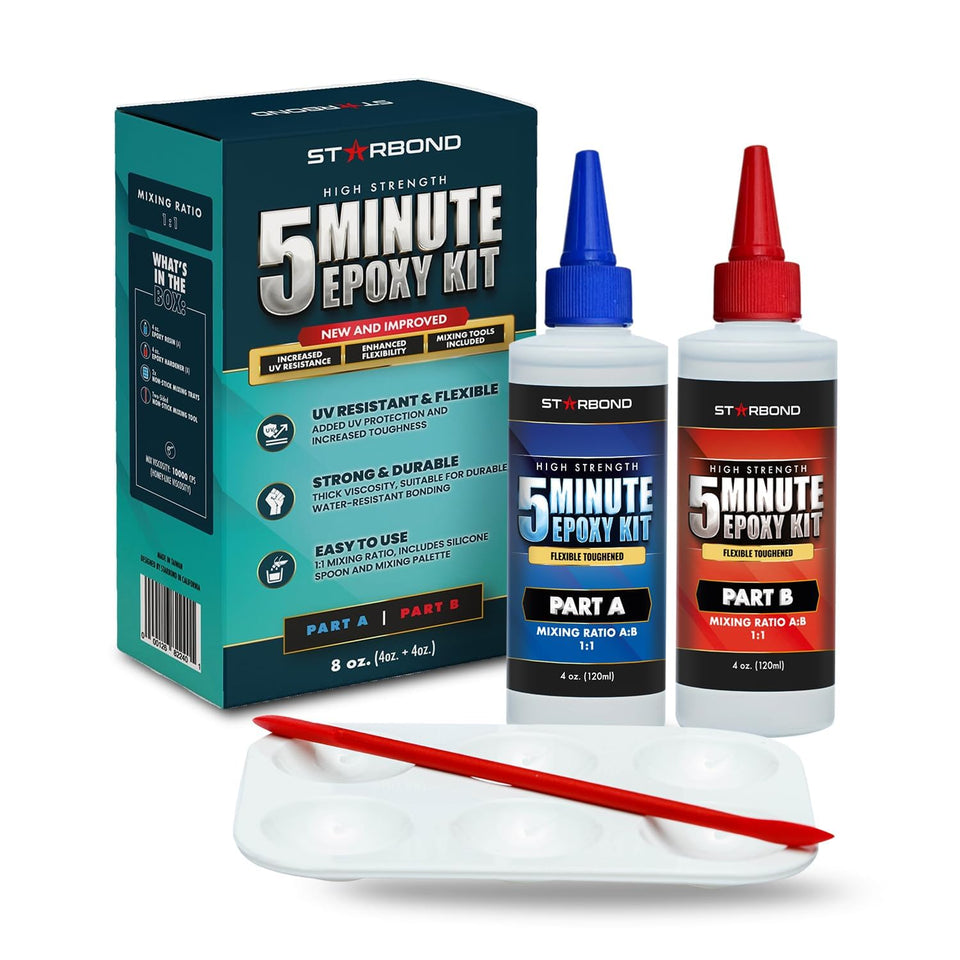 Starbond 8oz XL Pro Kit bottle closeup, fast-setting epoxy for quick repairs