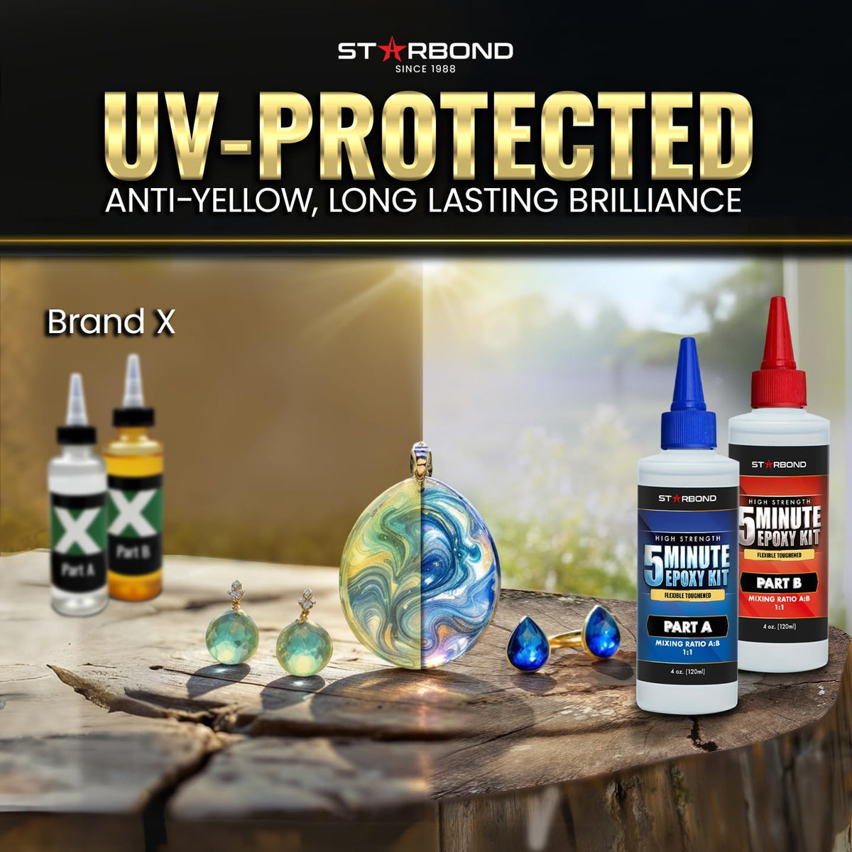 Starbond epoxy applied to wood corner for furniture repair flexibility and strength