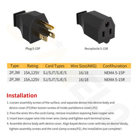STARELO NEMA5-15P replacement plug back view highlighting housing