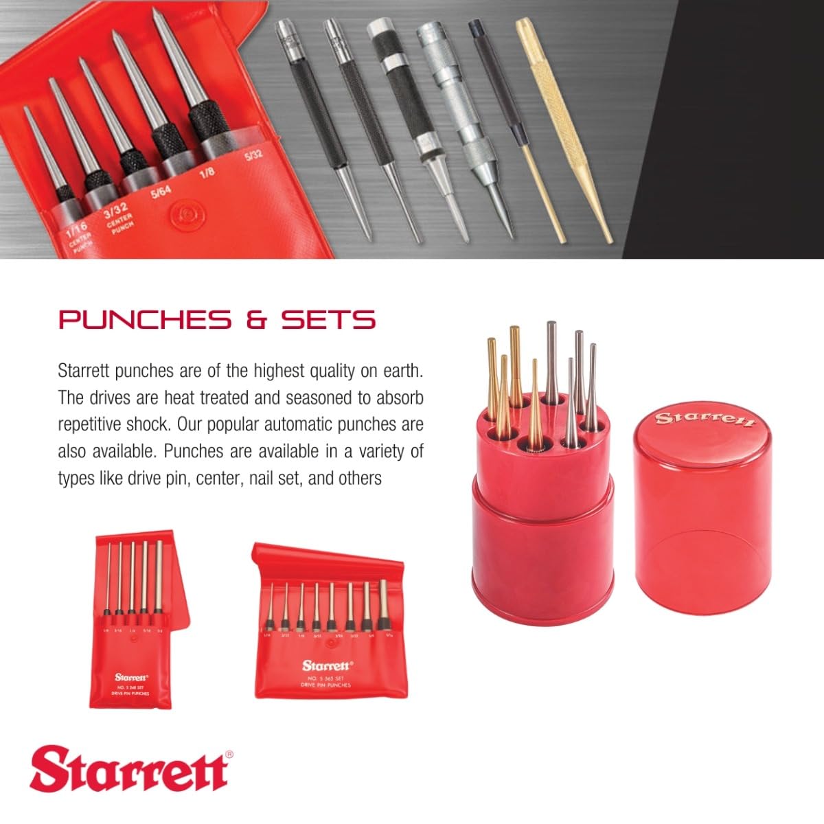 11/16-inch diameter Starrett punch creates consistent indent depth for drilling guides.