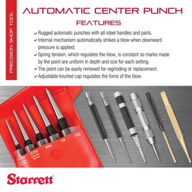 Starrett nine sixteenth diameter center punch provides clean indents for accurate hole layout