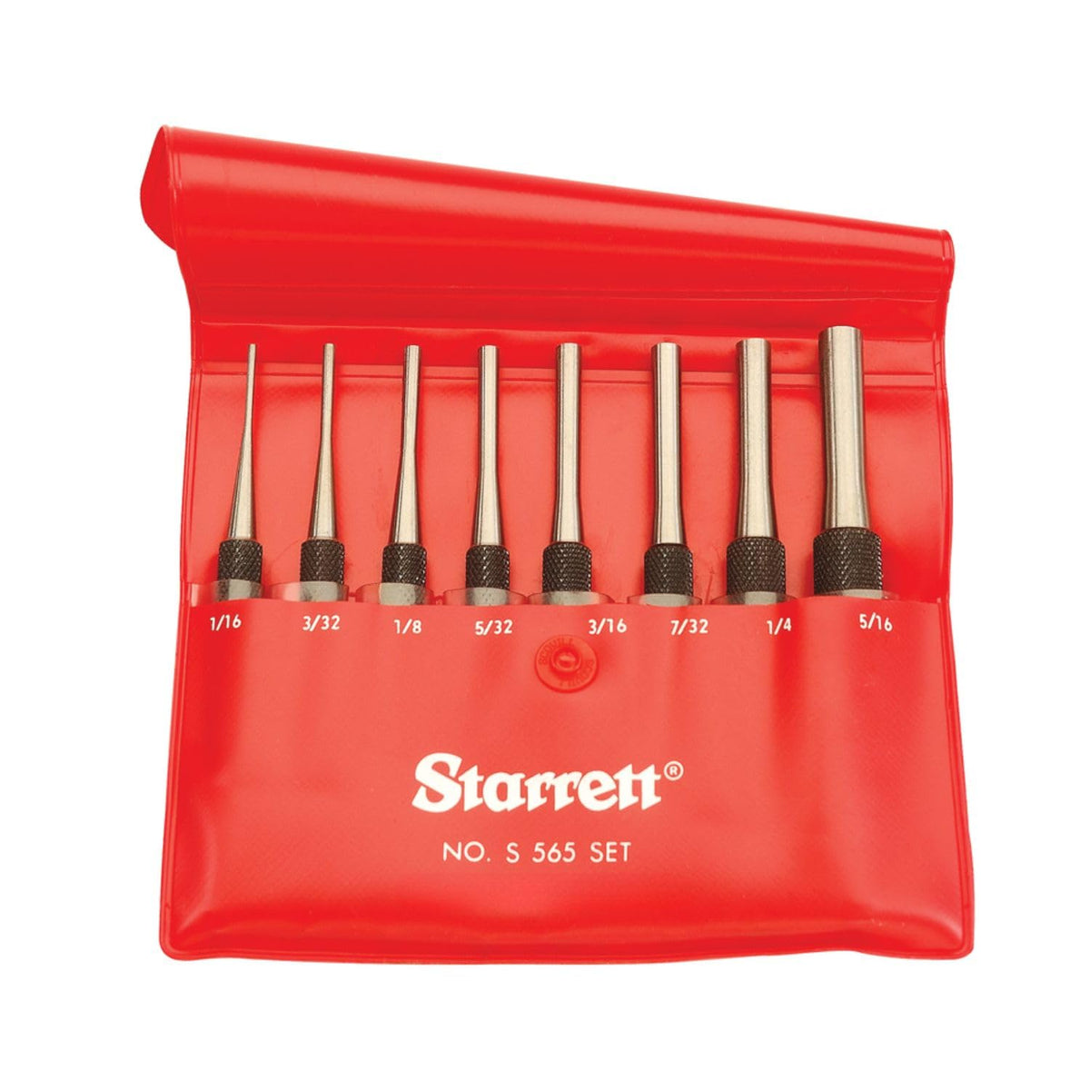 Starrett S565PC drive pin punch set with knurled grip, case for organized transport