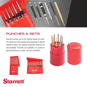Starrett pin punch features a size-marked head for quick identification