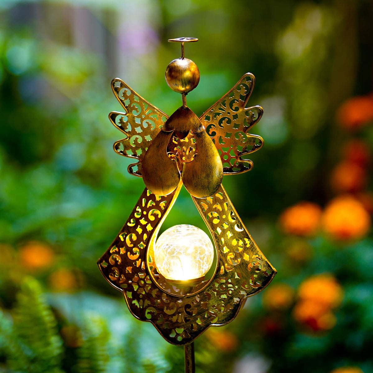 Starryfill Angel Stake in bronze metal finish withstands weather for year round use