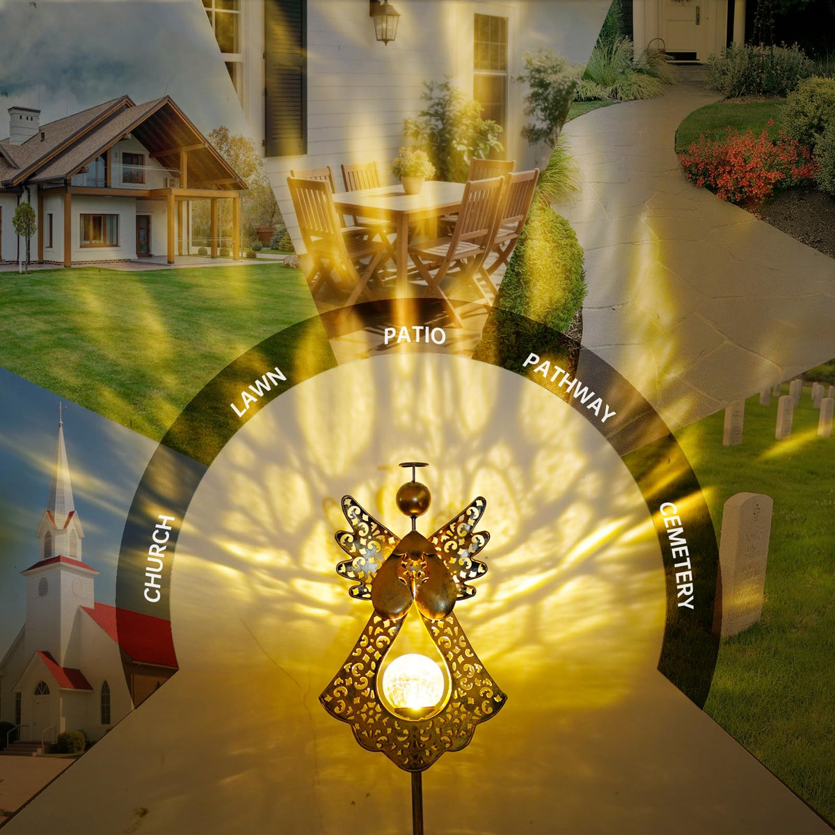 Starryfill Angel Stake glowing glass globe enhances garden ambiance after sunset