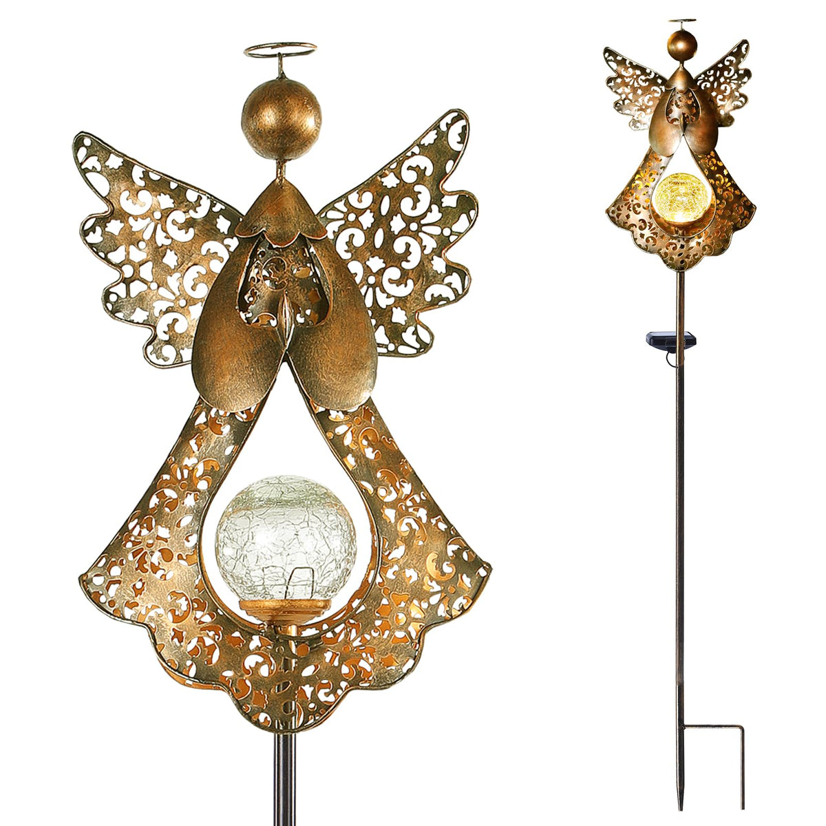 Starryfill Angel Stake Solar Light with crackle globe warms outdoor pathway