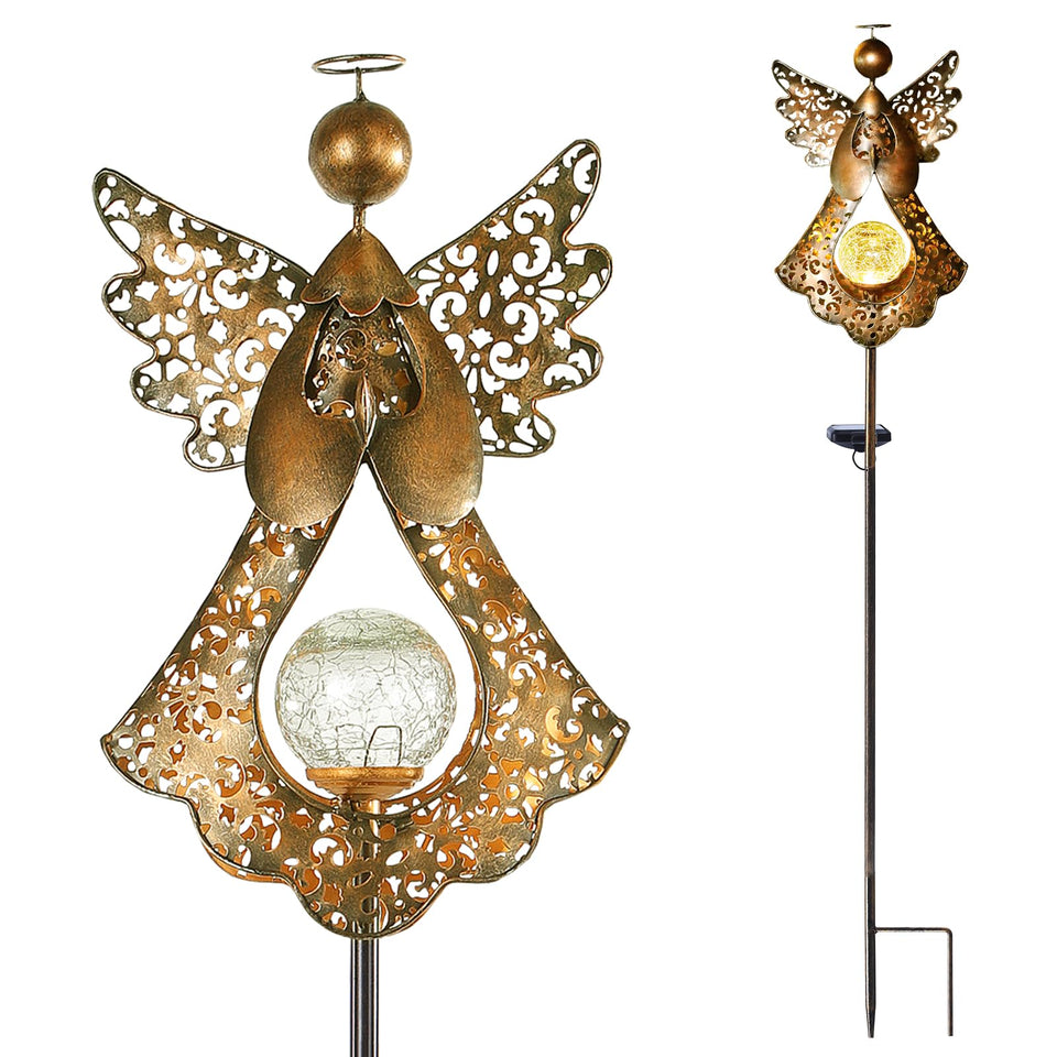 Starryfill Angel Stake Solar Light with crackle globe warms outdoor pathway