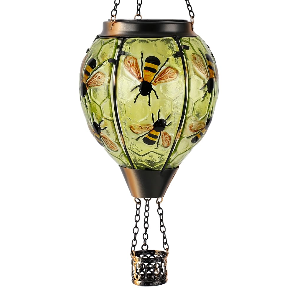 Starsoul bee glass hanging lantern with honeycomb design for warm patio ambience.