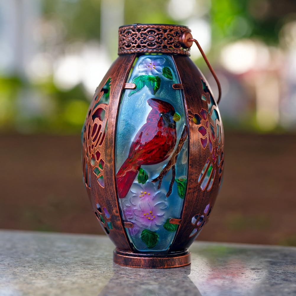 Stained glass tones glow softly on patios and gardens after sunset.