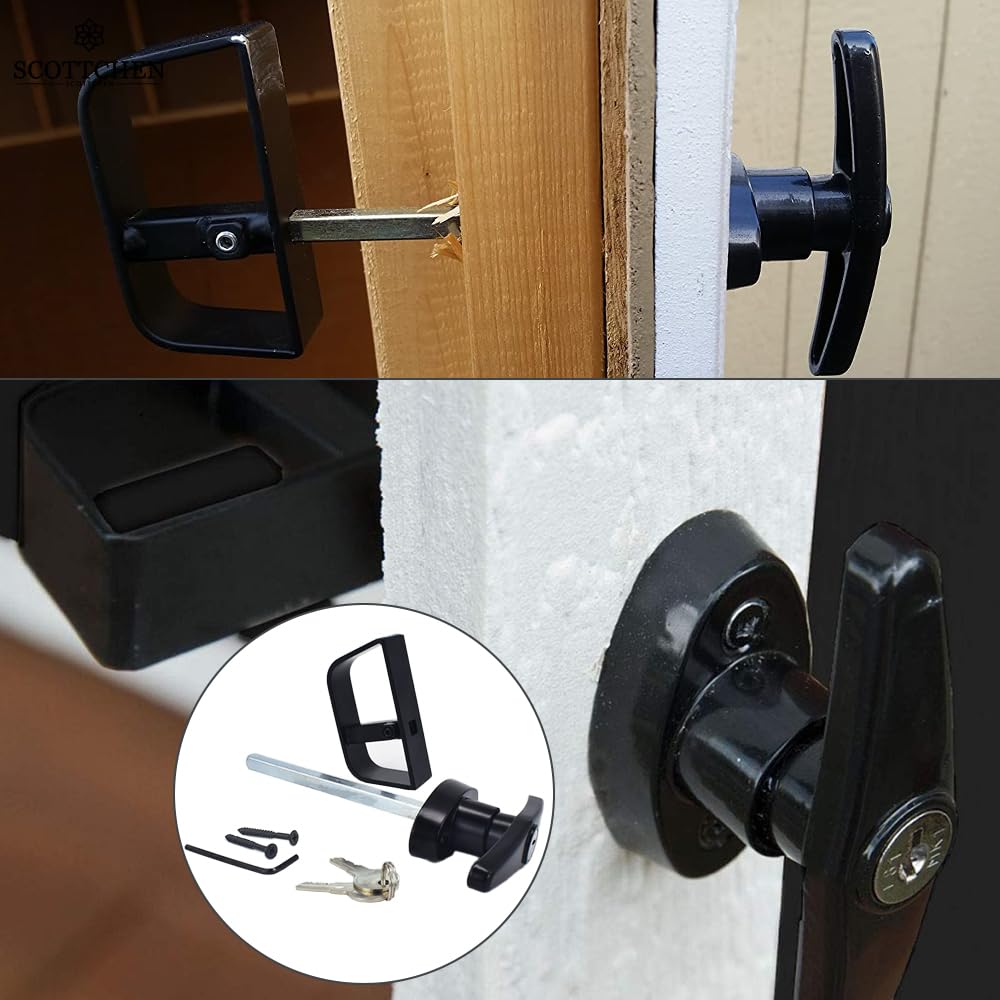 StartFine black powder-coated finish resists rust on outdoor shed hardware.