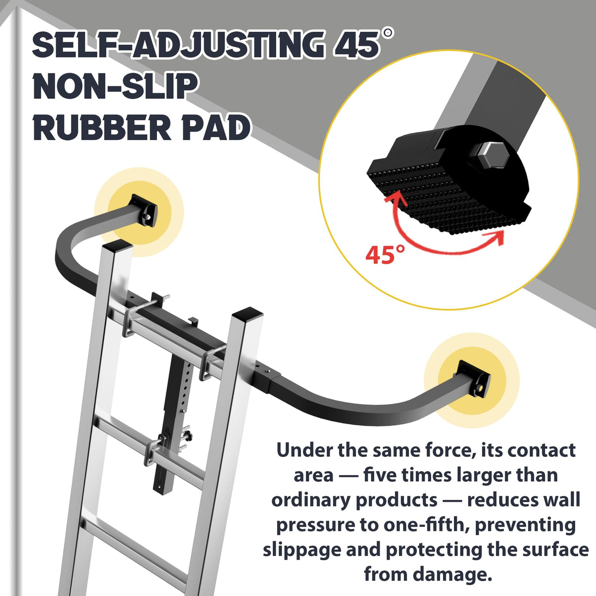 Adaptive 45° anti-slip pad provides firm contact on sloped roofs