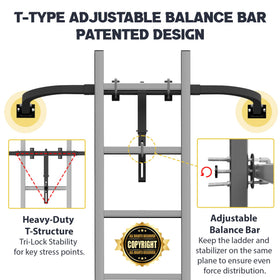 Startingtool stabilizer with adjustable U-bolt fits most ladders for versatile setups