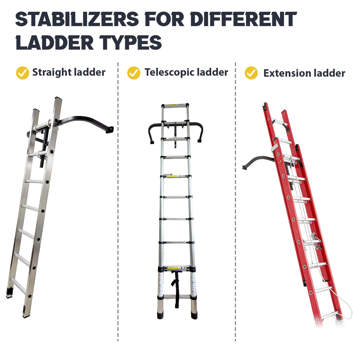 Great for holiday light installation with reduced ladder sway