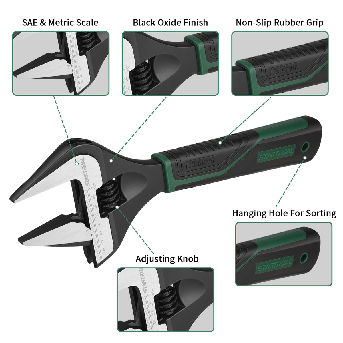 STARTRUAL 10-inch wrench with 50 mm opening for larger nuts and fittings.