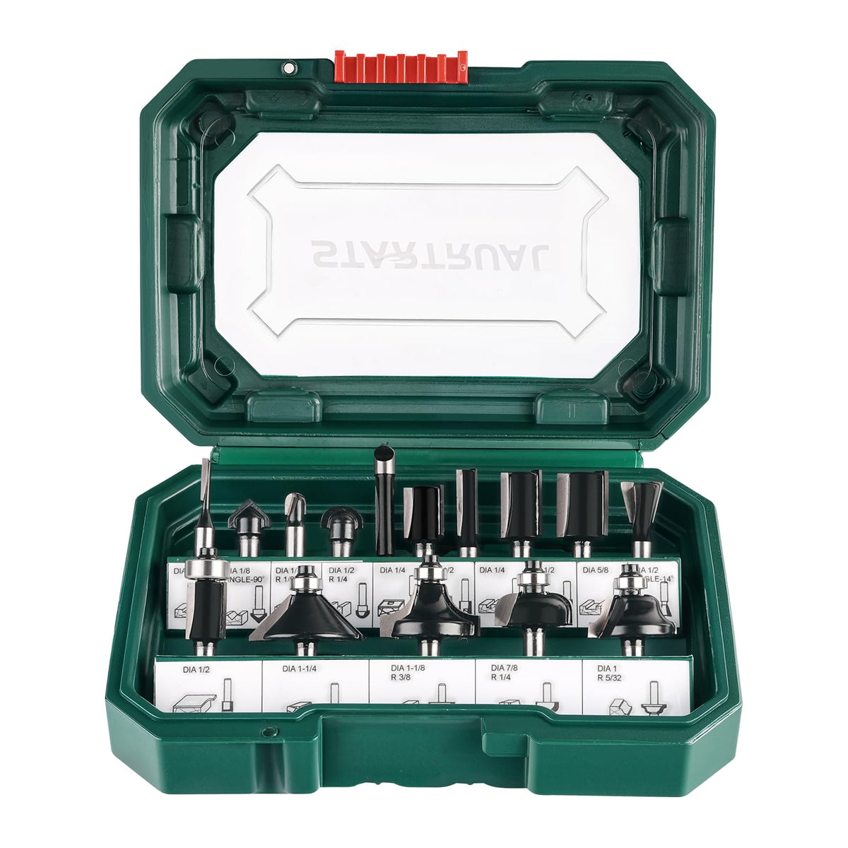 STARTRUAL router bits set closeup shows precision cutting for smooth finishes.