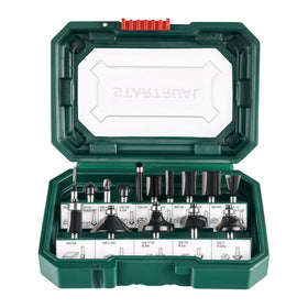 STARTRUAL router bits set closeup shows precision cutting for smooth finishes.