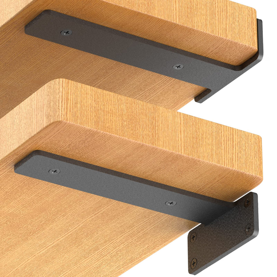 Starunder eight-pack floating shelf bracket with 6-inch span showing hidden mounting and sturdy frame for shelves