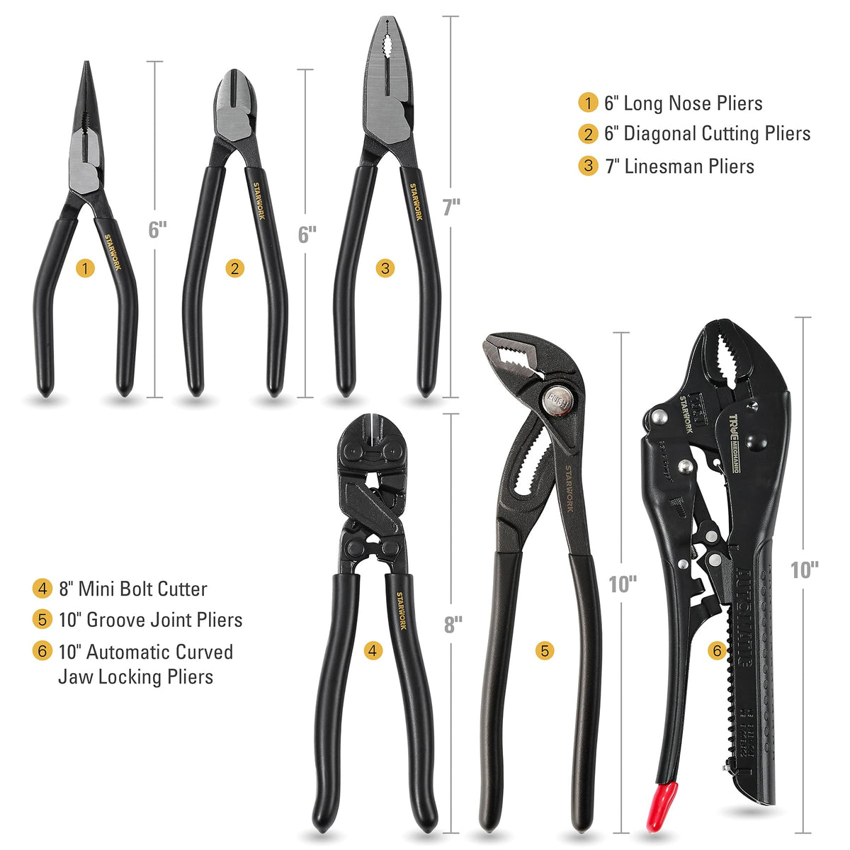 STARWORK 7in linesman pliers ready for heavy-duty grip tasks.