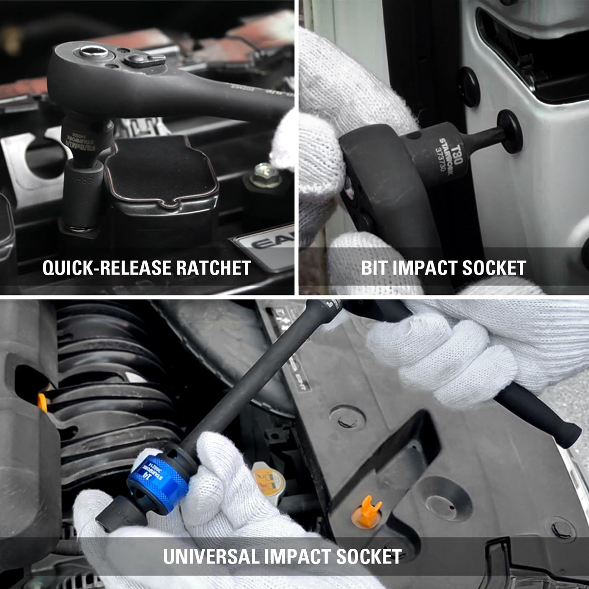 STARWORK True Mechanic impact sockets and star sockets for versatile maintenance.