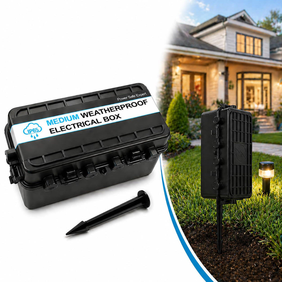 Starxing IP65 outdoor box front view with weatherproof protection for outlets and cords