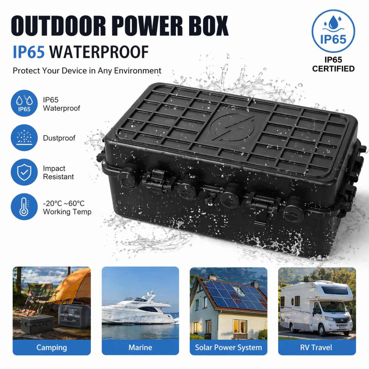 Starxing IP65 interior shows power strip fit within size limits for neat setups
