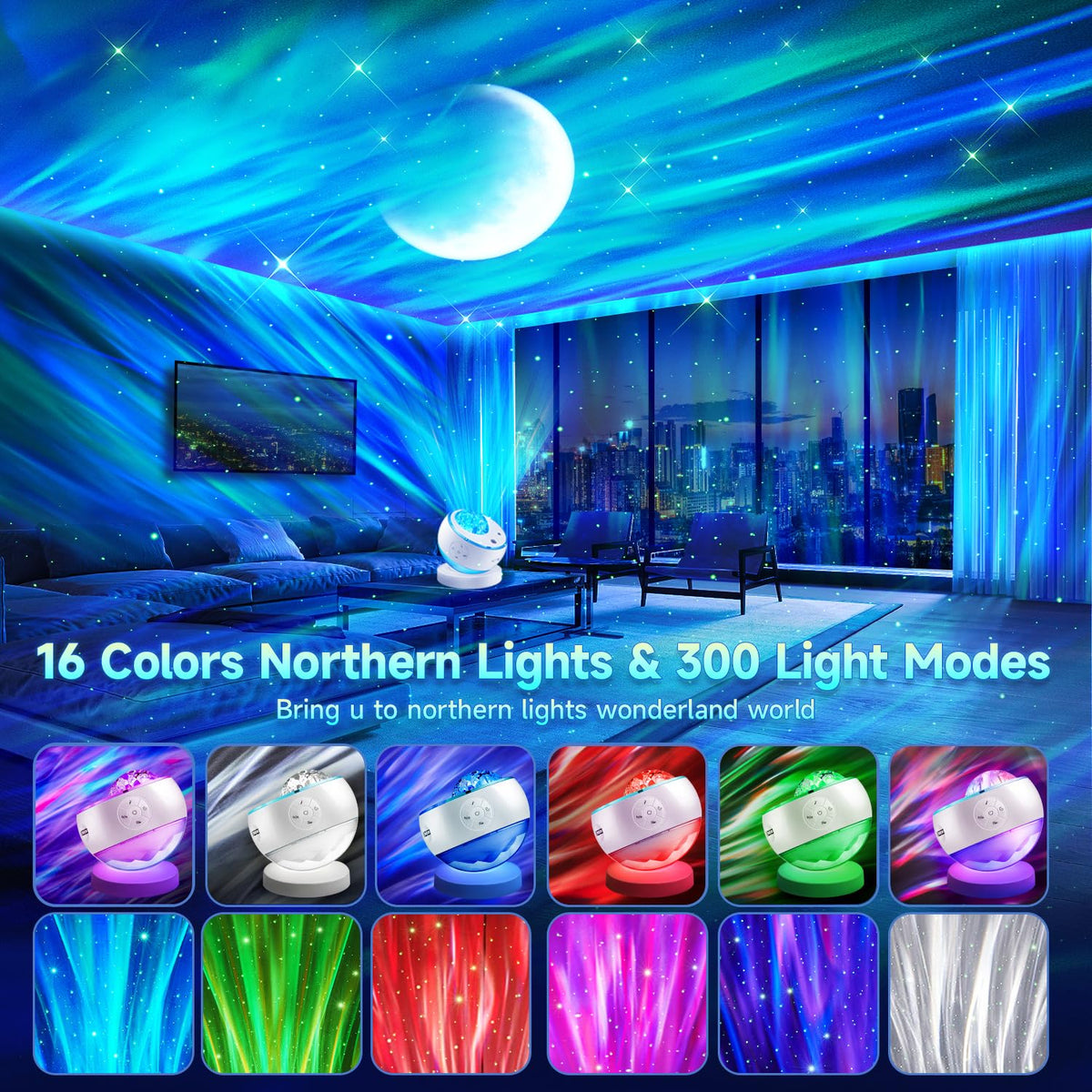 Staryou Aurora Ceiling Projection fills the room with vivid polar skies.