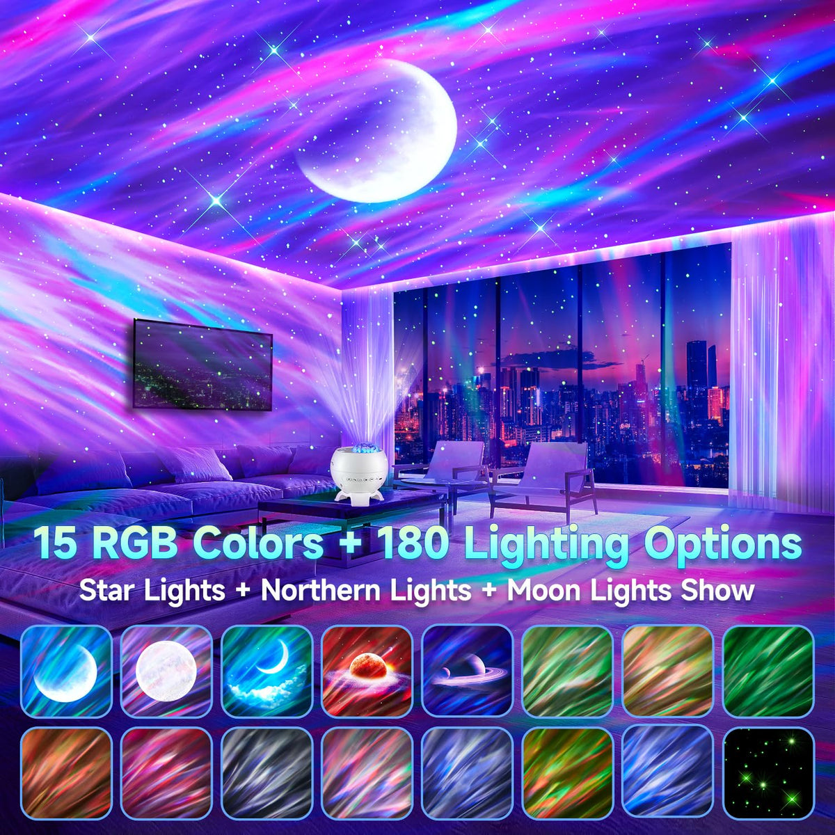 Staryou Galaxy Projector with 15 color modes for customizable mood lighting