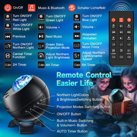 Staryou projector remote control enables easy timer and color mode changes.