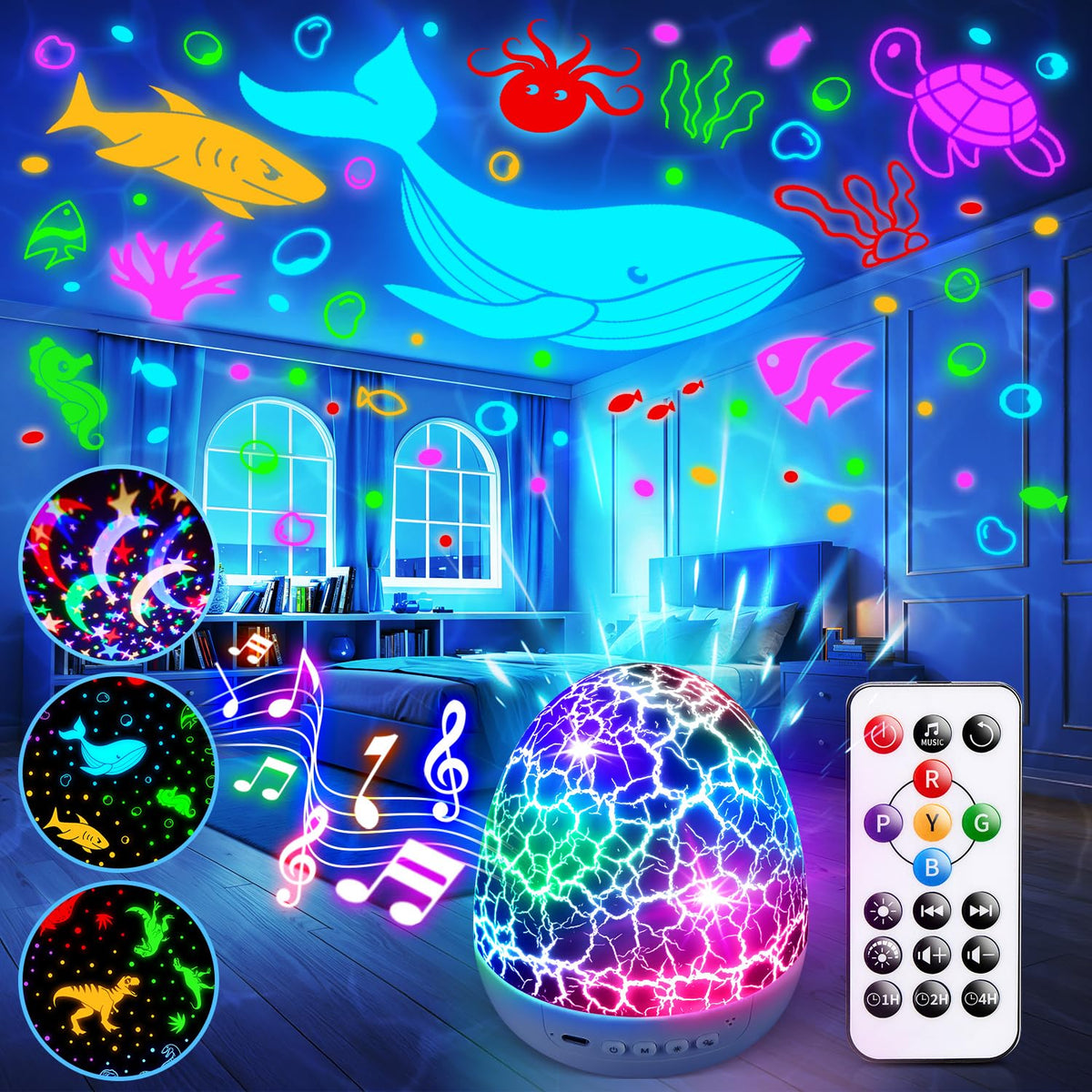 Staryou sensory lights night light projector on a bedside table for calming evenings