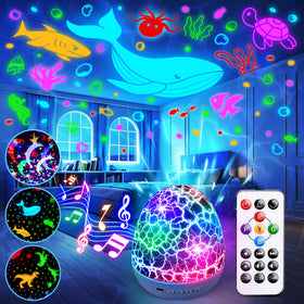 Staryou sensory lights night light projector on a bedside table for calming evenings