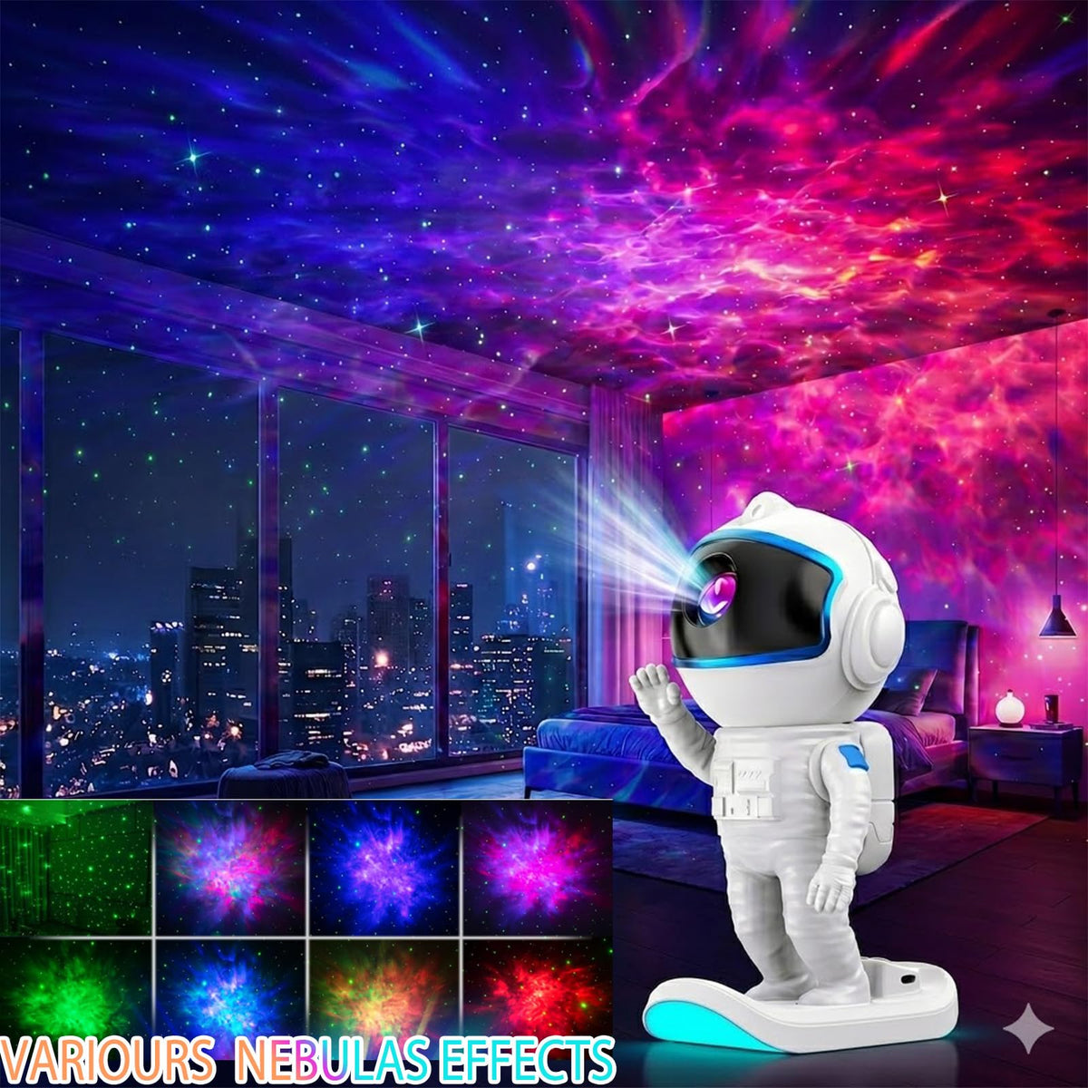 Stbands Galaxy Projector adjustable head angle lets you tailor ceiling or wall displays.