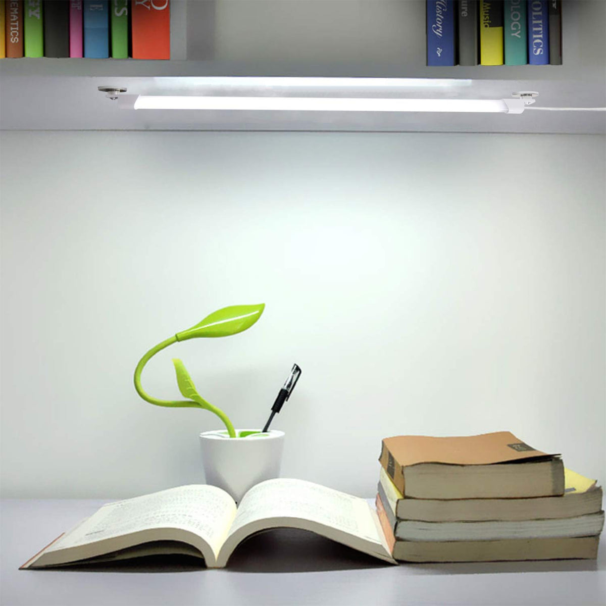 STBTECH slim counter light installed on a cabinet for desk tasks