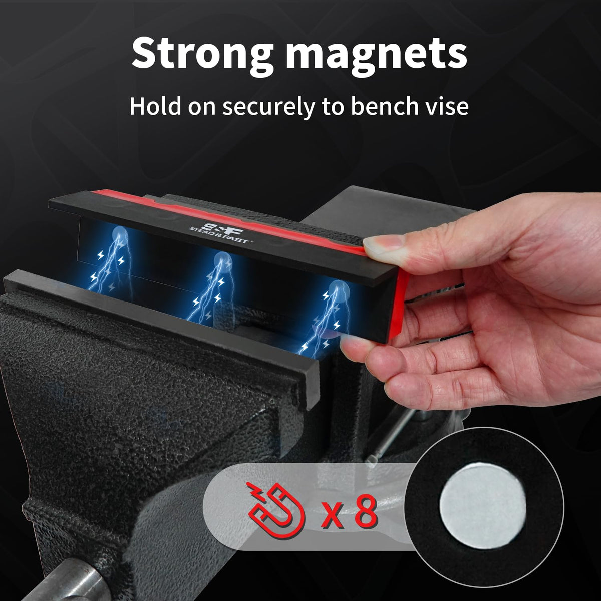 S&F Stead & Fast soft jaws multi-groove angle securely grip cylindrical objects.