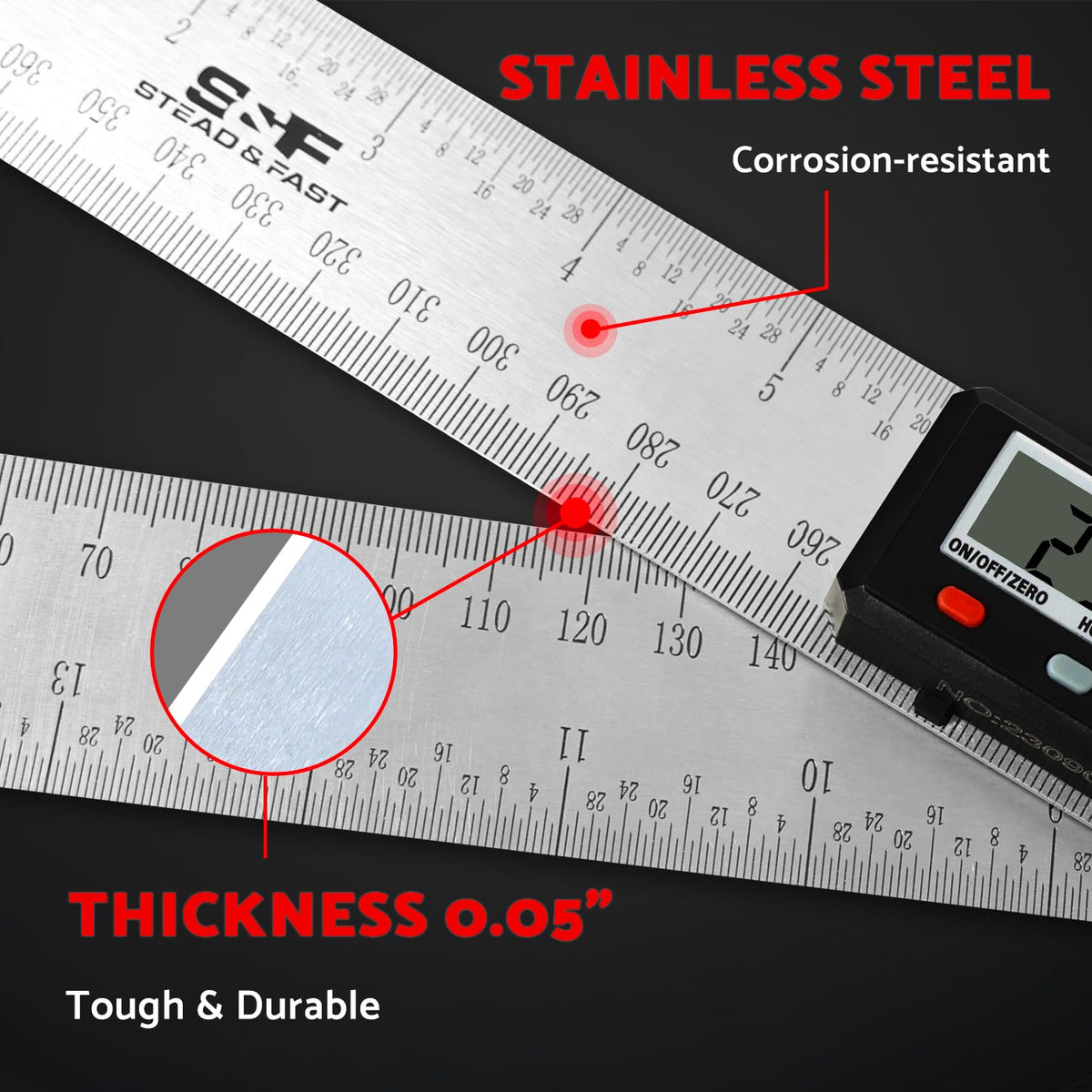 S&F Stead & Fast 400 mm measuring range on sturdy stainless steel ruler
