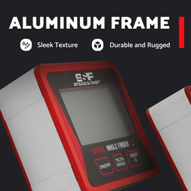 Stead & Fast angle finder with magnetic base on a table saw for quick setup.